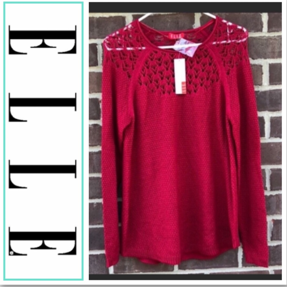 NWT Elle candy apple crochet knit sweater